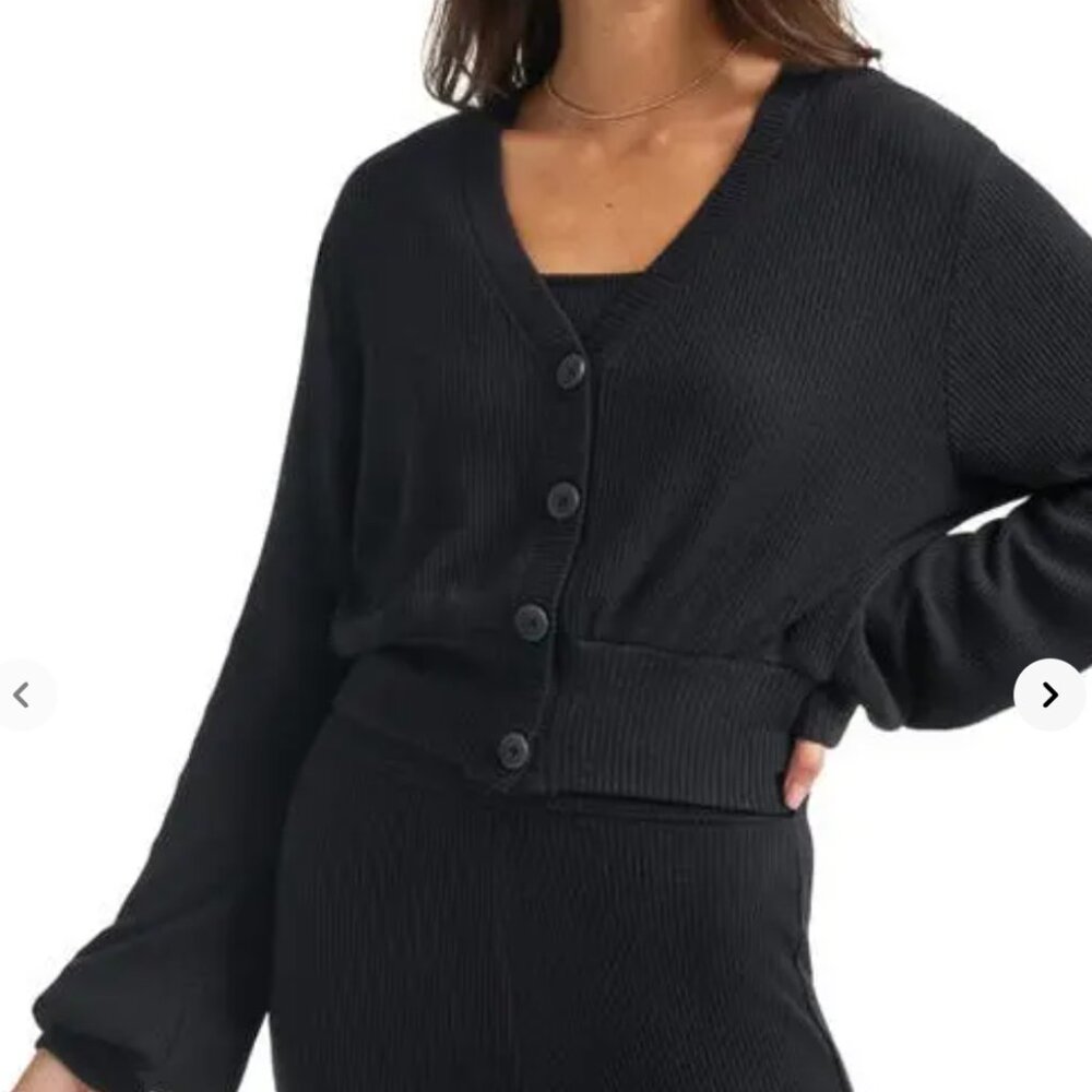 NEW Travis Matthew Women's Magen's Bay Rib Cardigan Black Size L